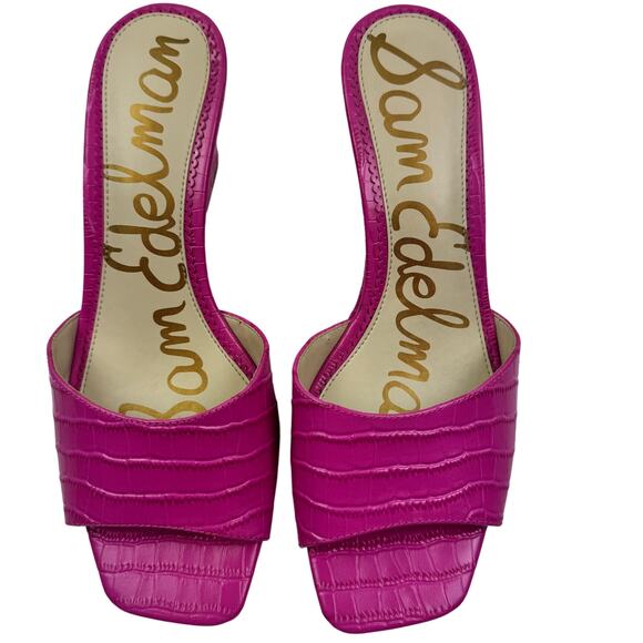 Sam Edelman Tesma Pink Croc Embossed Leather Wedge Mules Women's Size 8.5 - Picture 3 of 11